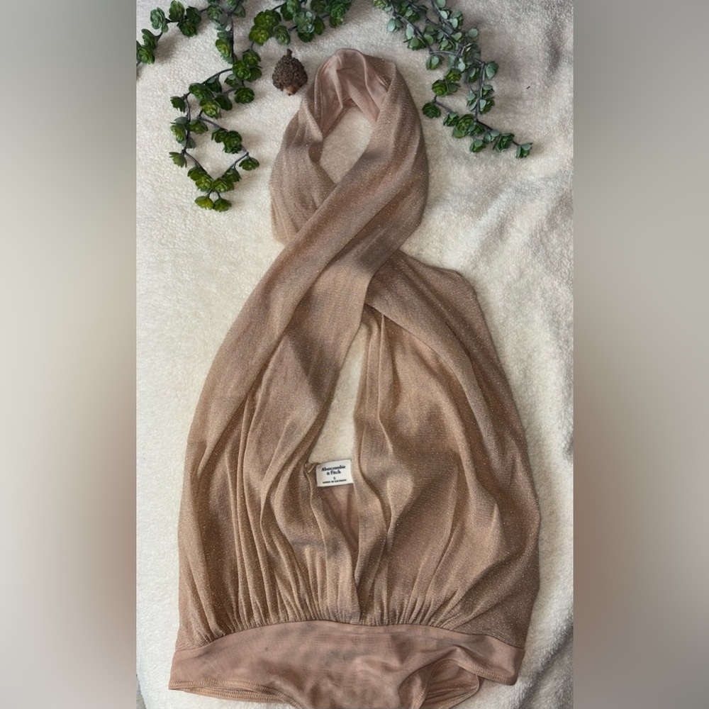 Abercrombie & Fitch Women’s Halter Wrap Bodysuit in Gold Shimmer